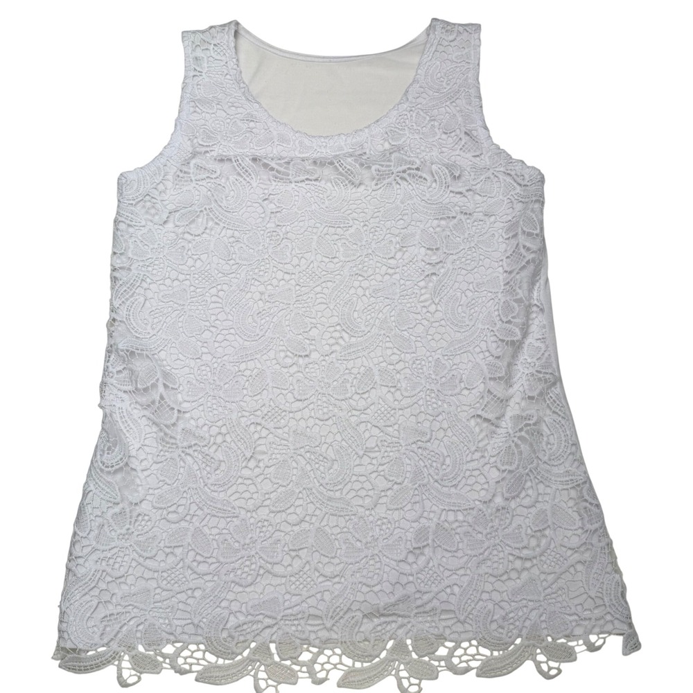 White Floral Lace Sleeveless Tank Top  Hem Size Small Boho Victorian Romantic